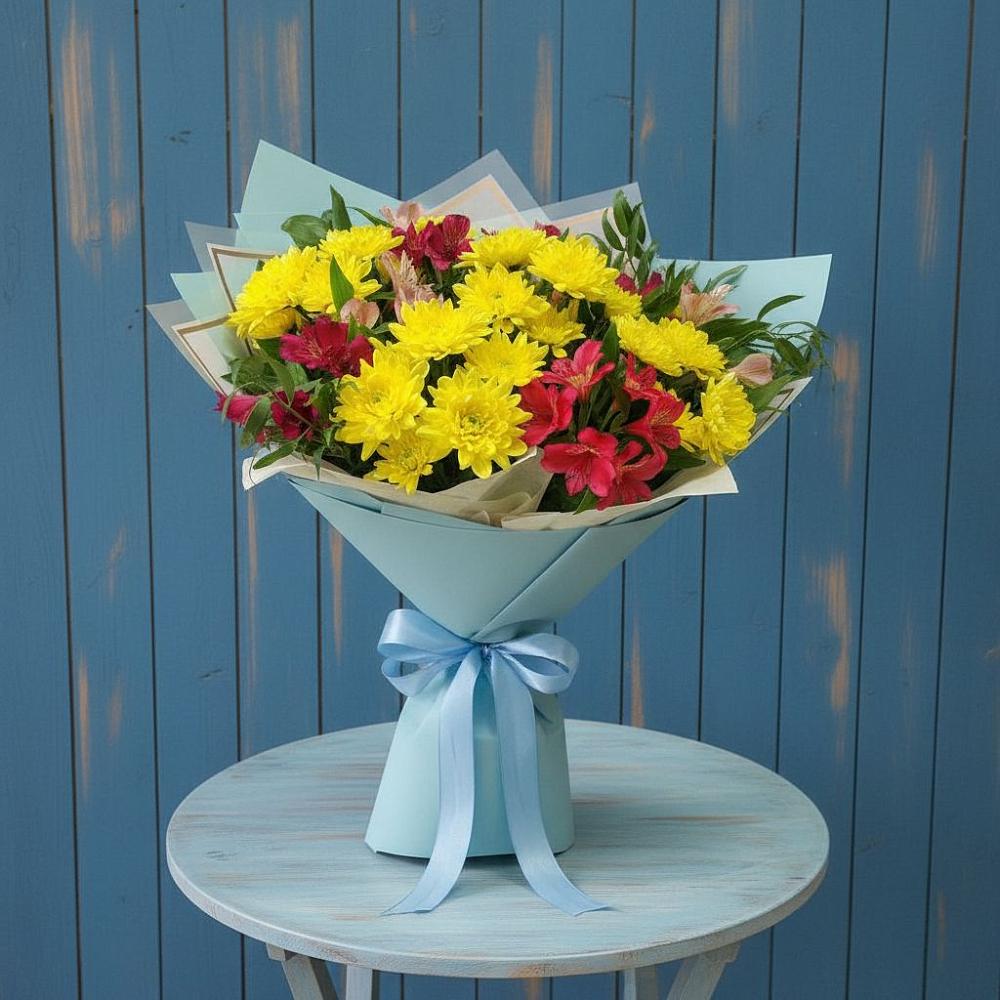 Букет цветов из: Альстромерии и Хризантемы в Белинском