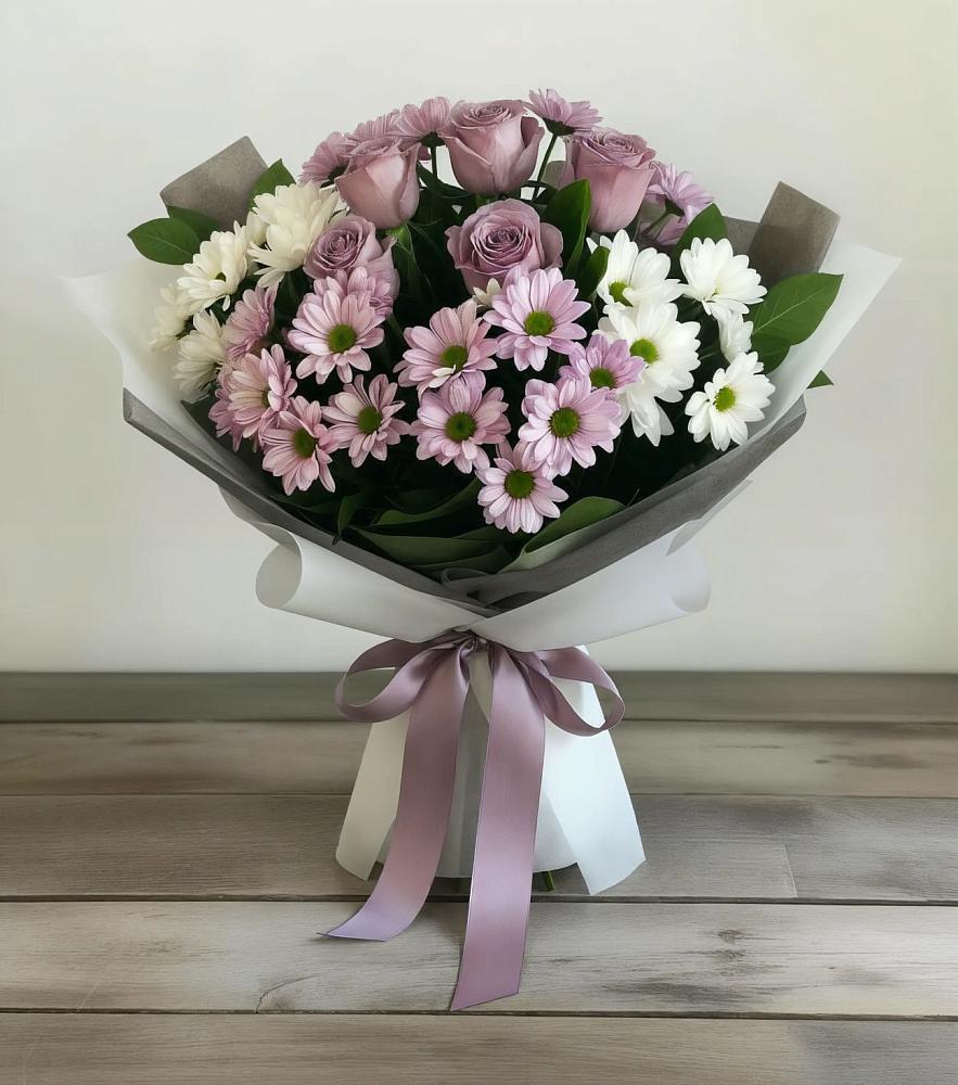Букет цветов из: Хризантемы и Розы в Белинском