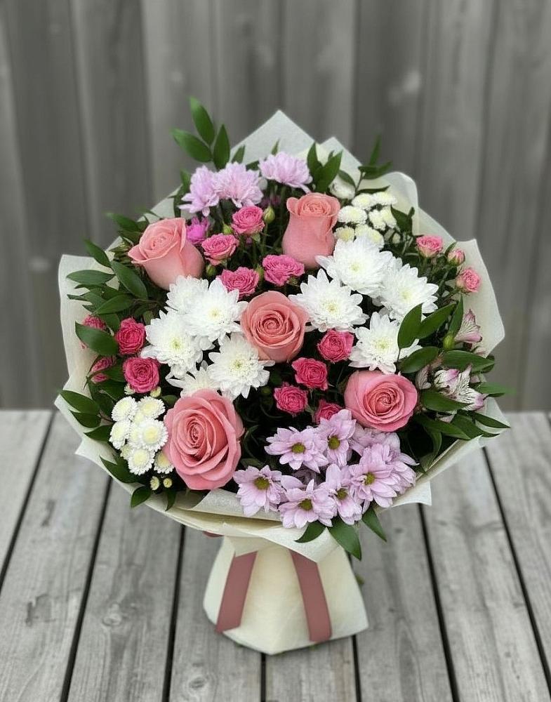 Букет цветов из: Альстромерии, Гвоздики, Розы и Хризантемы в Белинском