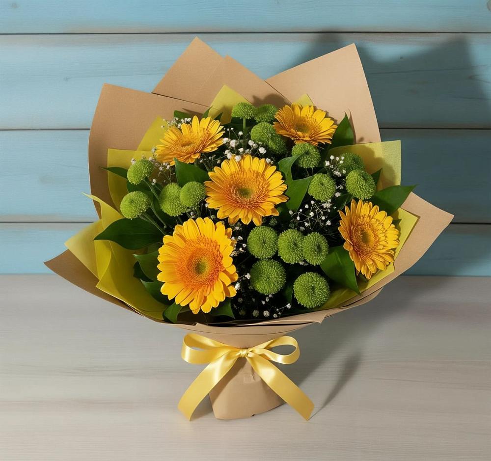 Букет цветов из: Герберы и Хризантемы в Белинском