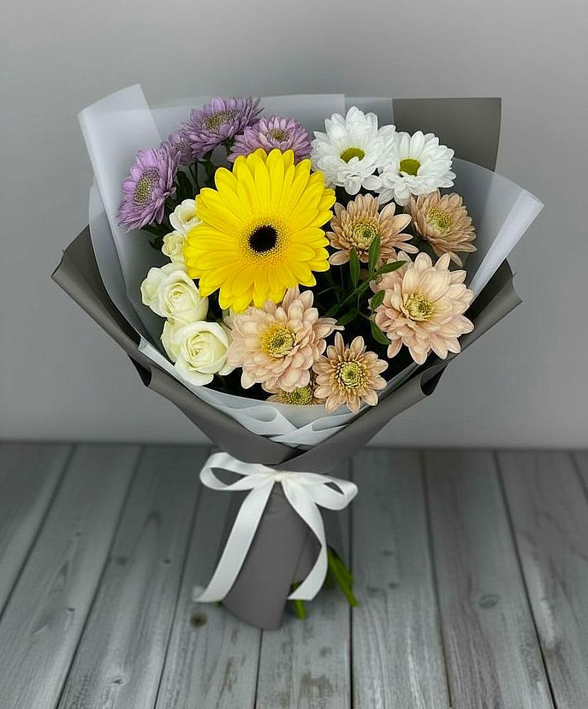 Букет цветов из: Розы, Герберы и Хризантемы в Белинском