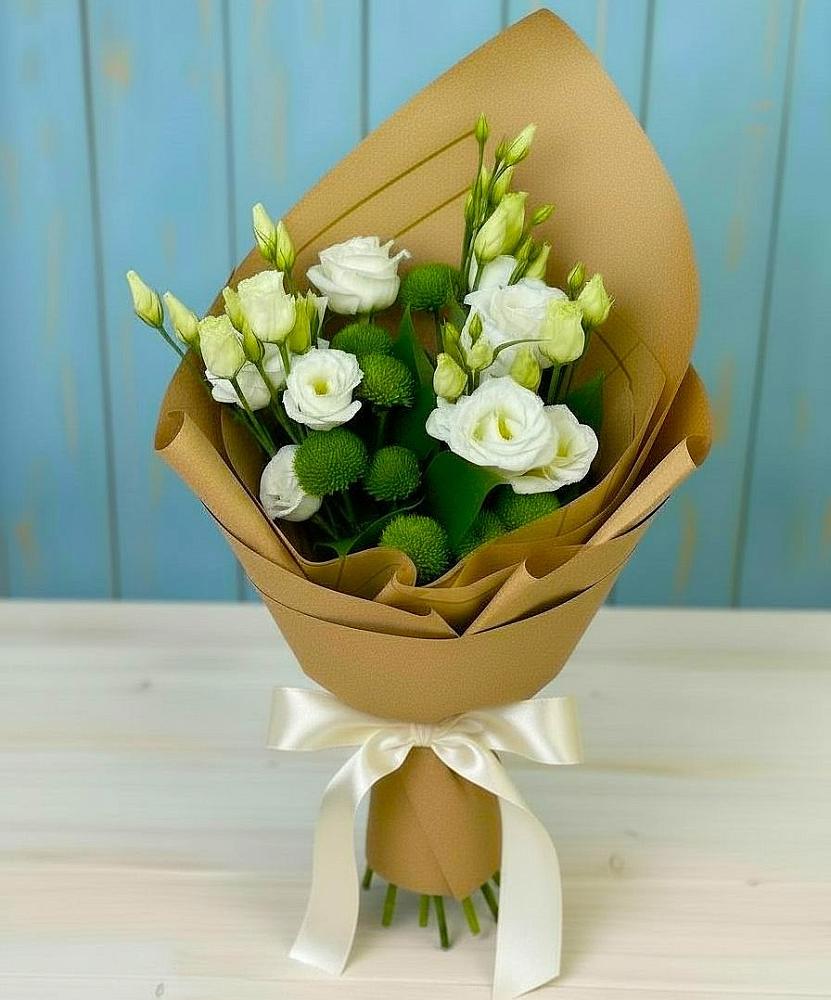 Букет цветов из: Хризантемы и Лизиантусы в Белинском