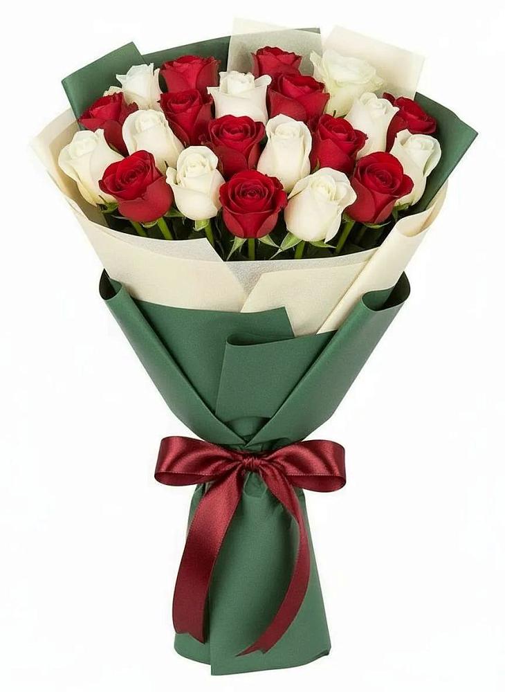 Букет Микс из красных и белых роз в Белинском