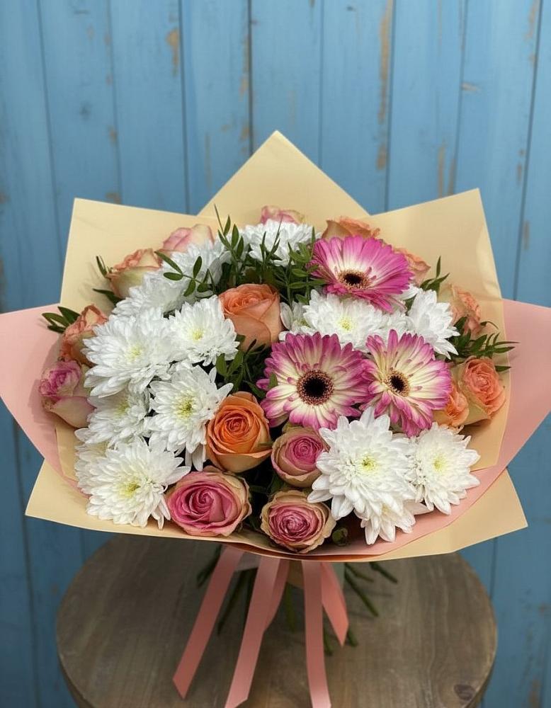 Букет цветов из: Розы, Герберы и Хризантемы в Белинском