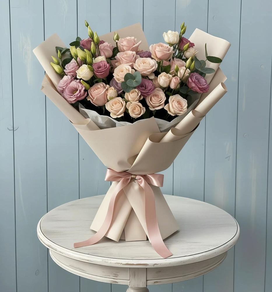 Букет цветов из: Розы и Лизиантусы в Белинском