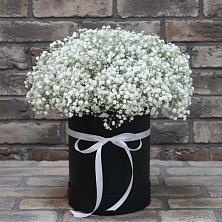 Цветочная композиция из Гипсофила в шляпной коробке в Белинском